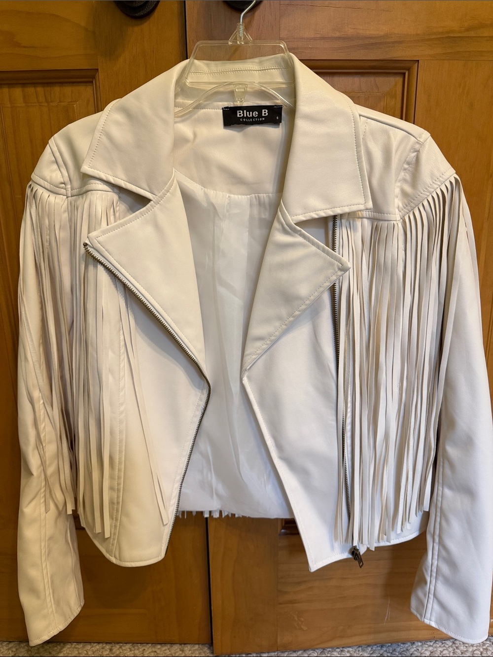 Blue B Women's Cream Fringe Leather Jacket - Picture 3 of 3
